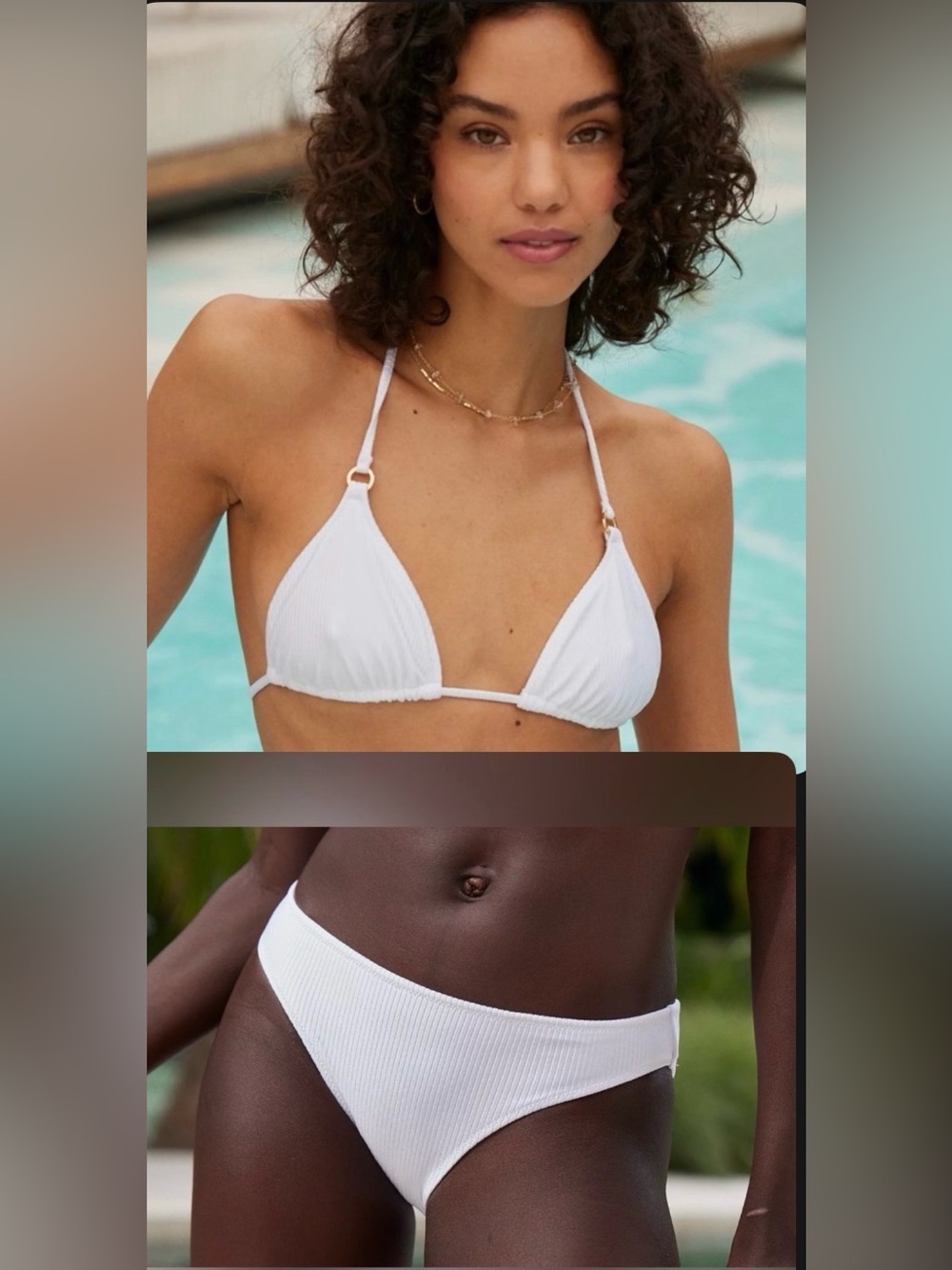 NWT Aerie FULL SET Shine Rib Triangle Top + Full Coverage Bottom in White - Sz S